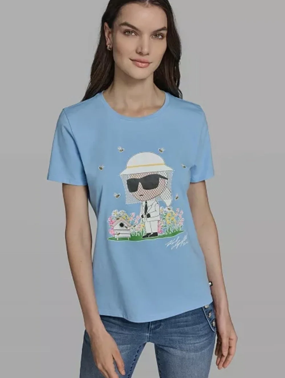 Karl Lagerfeld Paris Sky Blue Crewneck Tee, Size S